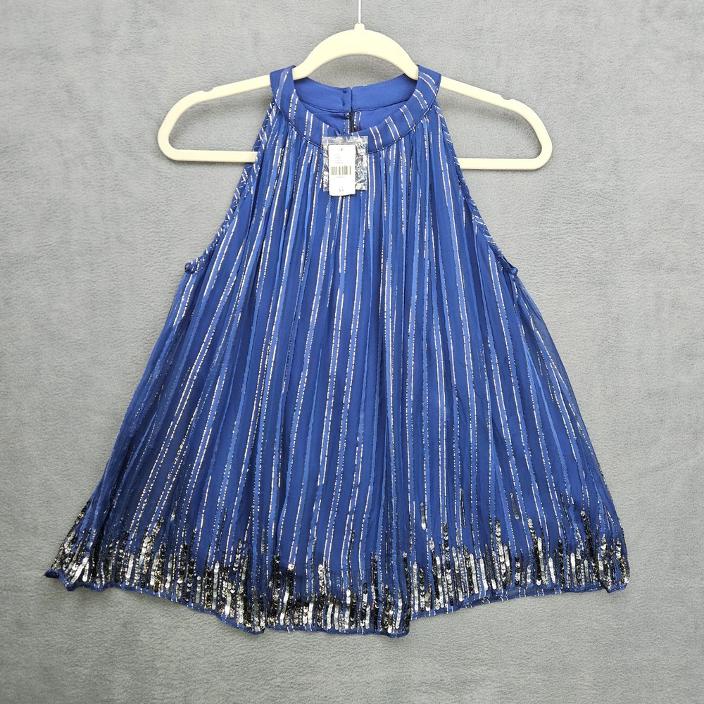 Ranna Gill Anthropologie Sapphire Blue Metallic Stripe Sequin Halter Top XS NEW